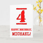 4歳の誕生日:おもしろい、赤ゴム印のルックインスパイアス カード (黄色い花)