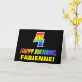 4歳の誕生日:はっきりしたおもしろい、シンプル虹、虹4 カード (黄色い花)