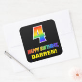 4歳の誕生日:はっきりしたおもしろい、シンプル虹、虹4 スクエアシール (封筒)