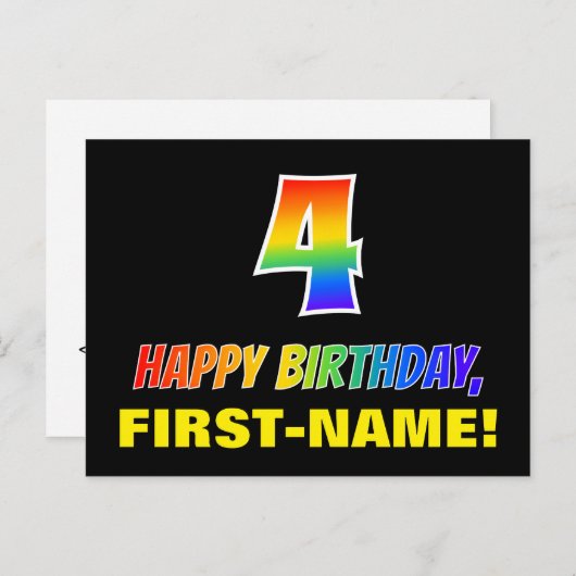 4歳の誕生日:はっきりしたおもしろい、シンプル虹、虹4 ポストカード (正面/裏面)