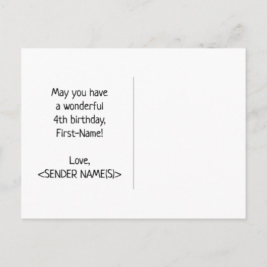 4歳の誕生日:はっきりしたおもしろい、シンプル虹、虹4 ポストカード (裏面)