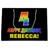 4歳の誕生日：はっきりしたおもしろい、シンプル虹、虹4 ラージペーパーバッグ (正面)