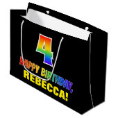 4歳の誕生日：はっきりしたおもしろい、シンプル虹、虹4 ラージペーパーバッグ (正面アングル)