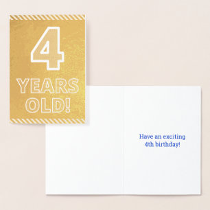 4歳の誕生日 – はっきりした "4歳!" ゴールドフォイルカード 箔カード