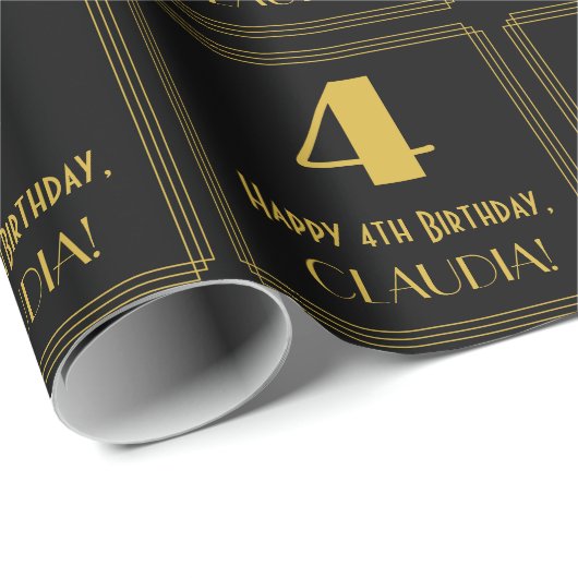 4歳の誕生日~アールデコインスパイア見る"4"名前 ラッピングペーパー (ロールコーナー)