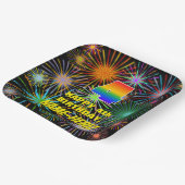 4歳の誕生日：カラフルおもしろい祝賀花火 ペーパープレート (傾斜あり)