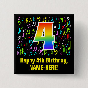4歳の誕生日：カラフル音楽シンボルRainbow 4 缶バッジ