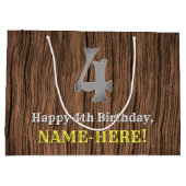 4歳の誕生日:カントリーインスパイアウエスタンルック、名前 ラージペーパーバッグ (裏面)