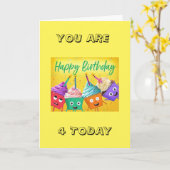 *4歳の誕生日*カードに特別バルーンウィッシュ カード (黄色い花)