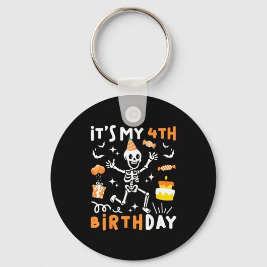 4歳の誕生日 キッズ 面白い スケルトン 4歳の誕生日 キーホルダー (正面)
