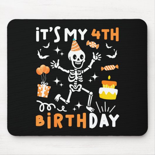 4歳の誕生日 キッズ 面白い スケルトン 4歳の誕生日 マウスパッド (正面)