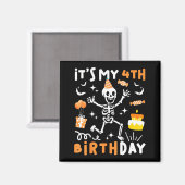 4歳の誕生日 キッズ 面白い スケルトン 4歳の誕生日 マグネット (正面/裏面)