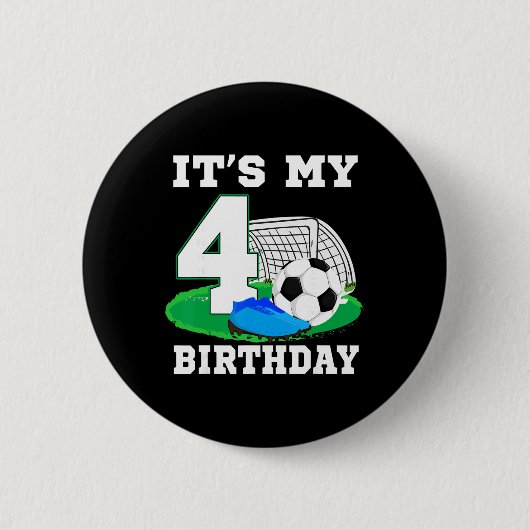 4歳の誕生日 サッカー少年 4thパーティー 缶バッジ (正面)