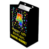 4歳の誕生日：スターカラフルパターン&レインボー4 ミディアムペーパーバッグ (裏面アングル)