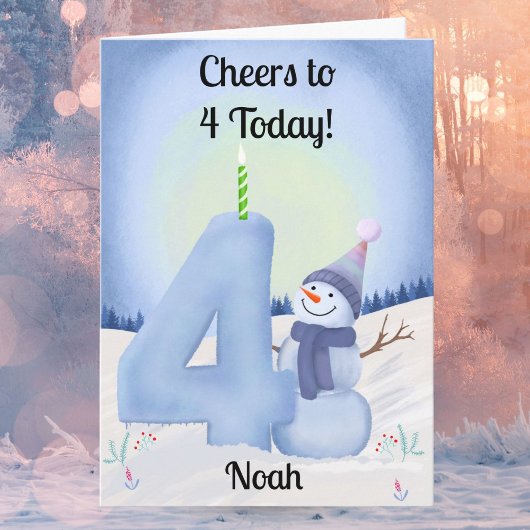 4歳の誕生日 スノーマンと雪の4 カード