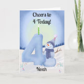 4歳の誕生日 スノーマンと雪の4 カード (正面)
