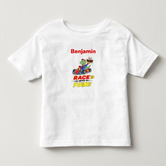 4歳の誕生日 ダイナソーレース カー レディ セット トドラーTシャツ (正面)