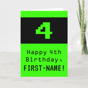 4歳の誕生日：ネディ/オタク系のスタイル「4」と名前 カード