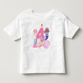 4歳の誕生日 パステルマーメイドと海の生き物 トドラーTシャツ