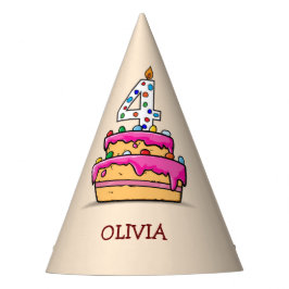 4歳の誕生日　ピンクのケーキに"4" パーティーハット