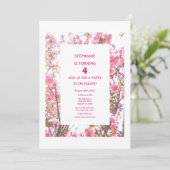 4歳の誕生日  ピンクの桜の花の模様の4歳のカスタム年齢 招待状 (スタンド正面)