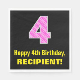4歳の誕生日:ピンクストライプのハートと誕生日"4" +名前 スタンダードランチョンナプキン