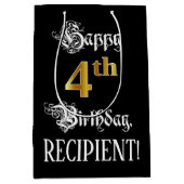 4歳の誕生日~ファンシー脚本;フェイク金ゴールドルック;名前 ミディアムペーパーバッグ (正面)