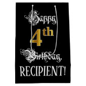 4歳の誕生日~ファンシー脚本;フェイク金ゴールドルック;名前 ミディアムペーパーバッグ (裏面)