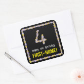 4歳の誕生日:フローラ花数,名前をカスタムする スクエアシール (封筒)