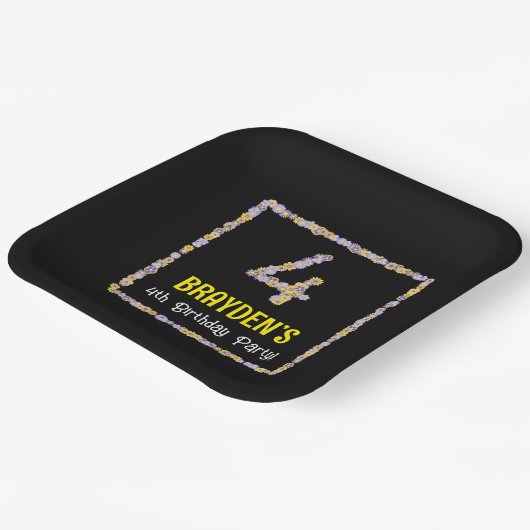 4歳の誕生日:フローラ花数,名前をカスタムする ペーパープレート (傾斜あり)