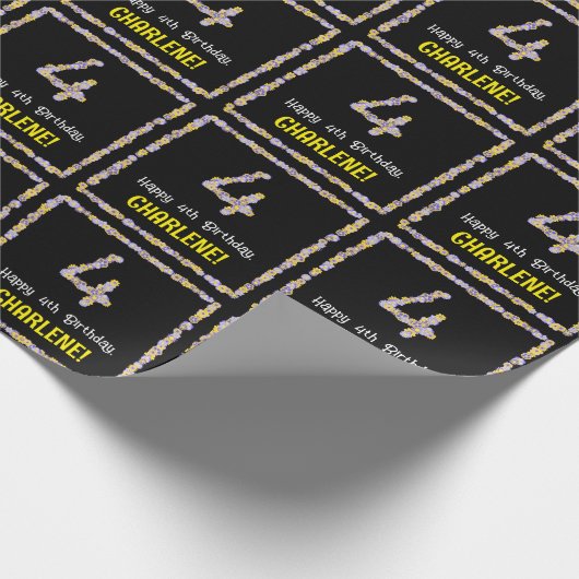 4歳の誕生日:フローラ花数,名前をカスタムする ラッピングペーパー (角)