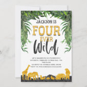 4歳の誕生日，フーリーバー野生，ジャングル，サファリ動物 招待状 (正面)