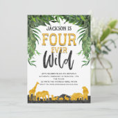 4歳の誕生日，フーリーバー野生，ジャングル，サファリ動物 招待状 (スタンド正面)