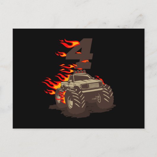 4歳の誕生日 モンスター トラック 4歳の男の子の誕生日 トラック ポストカード (正面)