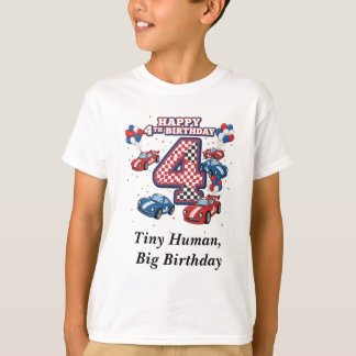 4歳の誕生日 レーシングカー パーソナライズド ツイファスト Tシャツ