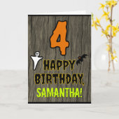 4歳の誕生日:不気味ハロウィーンテーマ+名前をカスタムする カード (黄色い花)