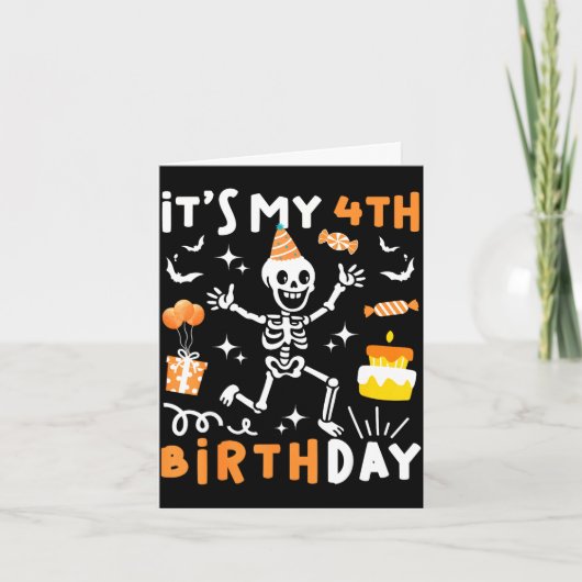 4歳の誕生日 子供 おもしろい スケルトン 4歳の誕生日 カード (正面)
