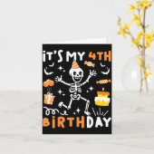 4歳の誕生日 子供 おもしろい スケルトン 4歳の誕生日 カード (黄色い花)