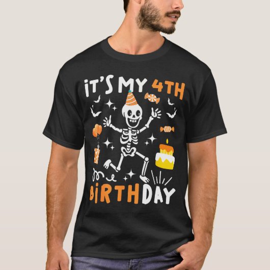 4歳の誕生日 子供 おもしろい スケルトン 4歳の誕生日 Tシャツ (正面)