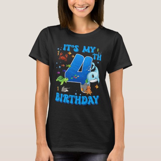 4歳の誕生日 海 4歳 海の誕生日パーティー F Tシャツ (正面)