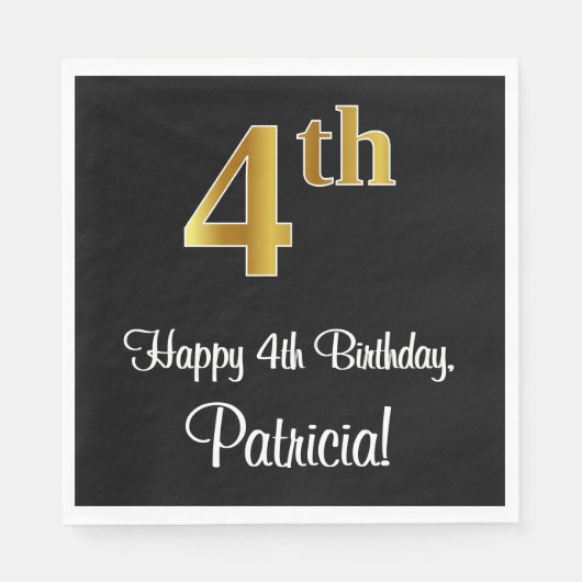 4歳の誕生日~豪華なエレガント金ゴールドのルック# スタンダードランチョンナプキン (正面)