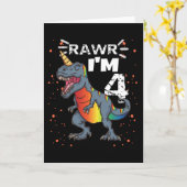 4歳の誕生日Tレックス カード (黄色い花)