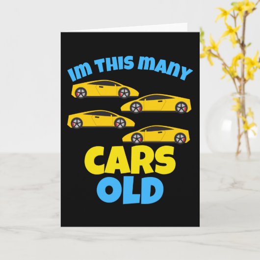 4歳の車の誕生日パーティーテーマ カード (黄色い花)