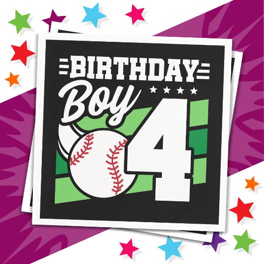 4歳の野球パーティーテーマ4歳の誕生日ボーイ スタンダードカクテルナプキン