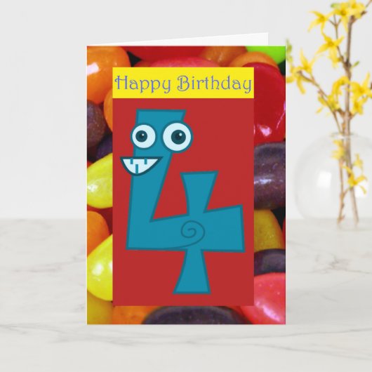 4歳の4歳の誕生日おめでとう カード (黄色い花)