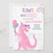 4歳のT-Rex恐竜の誕生日パーティーに突入 招待状 (正面)