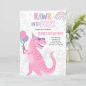 4歳のT-Rex恐竜の誕生日パーティーに突入 招待状 (スタンド正面)