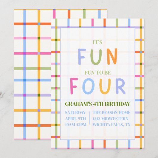 4歳は楽しい！4歳の誕生日 招待状 (正面/裏面)