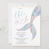 4歳エレガント目の誕生日の下の水色の人魚の尾 招待状 (正面)