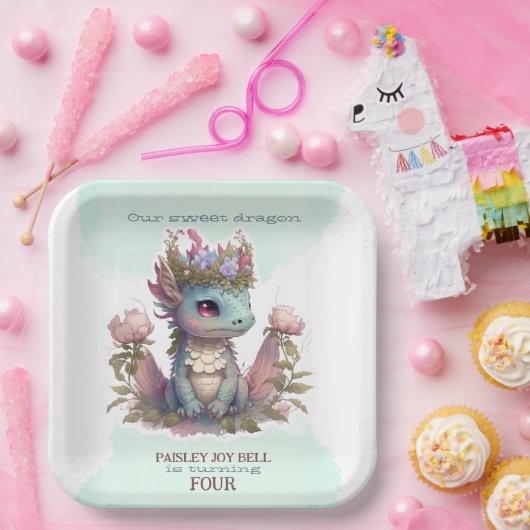 4歳オールドガールドラゴン ペーパープレート (パーティー)